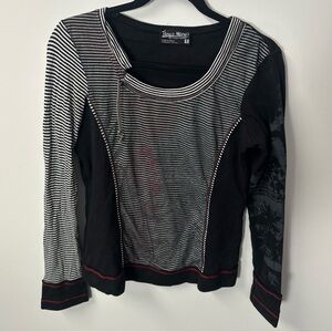 Y2K TANGO MANGO women's black white striped graphic mesh longsleeve top, S.